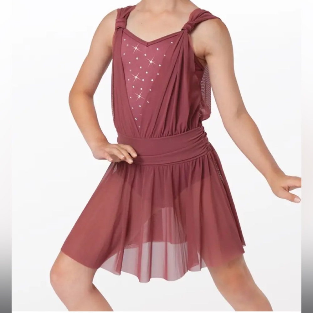 Weissman Draped Crystal Dance Dress Ballet Dusty Rose Pink NEW Size XL